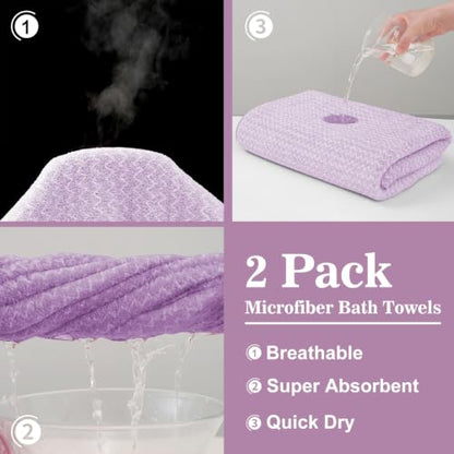 JML Microfiber Bath Towels, 2 Pack, 30x60 in, Fine Wave Purple - color: Cationic Fine Wave Purple, size: 30 in x 60 in