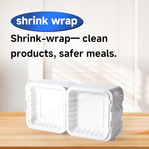 White To Go Containers 8" 34 oz 55 Pack - Shrink Wrap Ready to Use | Mineral Filled PP BPA Free Clamshell Boxes | Food Grade Freezer Microwave Dishwasher Safe | Bulk for Catering & Restaurants - size: 8 inch 34 oz
