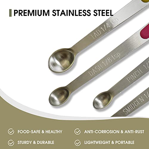 Mini Measuring Spoons Set, Tiny Stainless Steel Measure Teaspoons with Silicone Handle, Suitable for Small Amount of Dry or Liquid Ingredients and Spices (1/64, 1/32, 1/16, 1/8, 1/4 tsp) - color: Mix-color