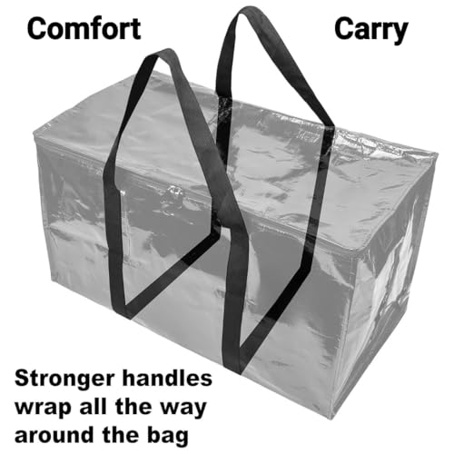 6 - Pack Heavy Duty Large Moving Bags, with Strong Zipper and Comfortable Handles Durable & Sturdy Clothes packing Storage Bags Totes Bins Packing Moving Boxes College Supplies for moving. - size: 6 Pack
