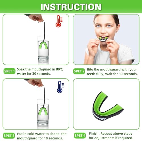 MENOLY 3 Packs Kids Youth Mouth Guard with Strap for Football - Mouth Guard Football Age 6-10 with Cases for Boxing, Lacrosse, Hockey, Basketball, MMA, Wrestling and Other Contact Sports Age 7-12