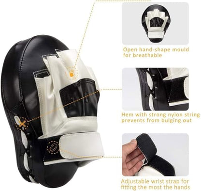 Valleycomfy Boxing Pads Curved Focus Punching Mitts for Men Women - color: Black White