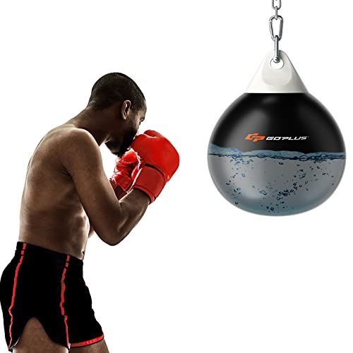 Goplus Water Aqua Bag, 21'' 180 Pound /18” 110 Pound Heavy Punching Bag with Adjustable Metal Chain, Water Injection Hose, Boxing Training Bag for Adults Fitness, MMA - style: Black-18”, 110LBS