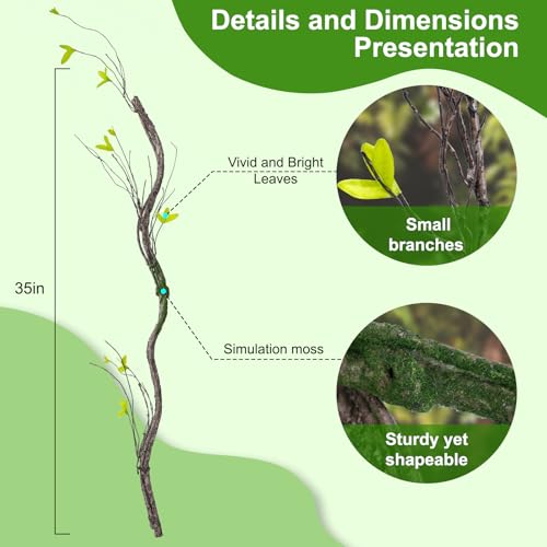 3Pcs 35in Artificial Tree Branches, Realistic Wall Hanging Bendable Tree Vines Twigs Fake Plants Tree Trunk Garland with Leaves Moss for Outdoor Garden Wedding Home Wall Porch Mantel Decoration