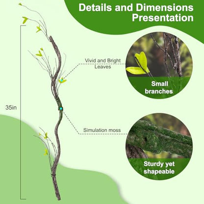 3Pcs 35in Artificial Tree Branches, Realistic Wall Hanging Bendable Tree Vines Twigs Fake Plants Tree Trunk Garland with Leaves Moss for Outdoor Garden Wedding Home Wall Porch Mantel Decoration