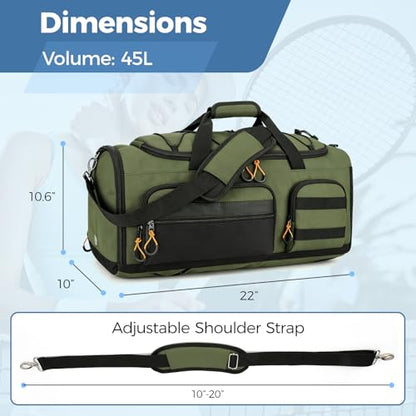 Searock 45L Gym Bag for Men, 3-In-1 Duffle Bag Backpack for Travel - color: Green
