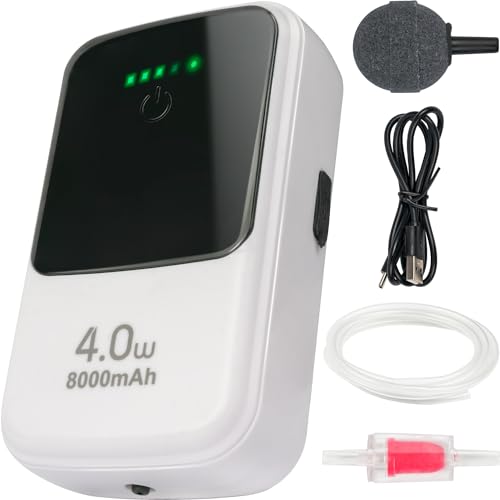 Silent Dual Operating Mode Rechargeable Aerator for Fish, Large Capacity Aquarium Air Pump with Universal Clip for Most Bait Buckets - color: 8000mAh