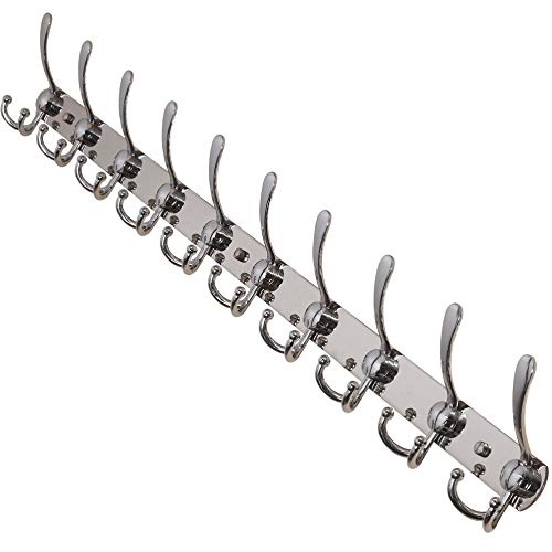 Dseap Coat Rack Wall Mount - 38” Long 10-Tri-Hooks Heavy Duty Coat Hanger Rail Wall Hooks for Hanging Coats Hats Clothing Clothes Purse Mudroom Entryway, Chromed - color: Chrome Finish, size: L=38” (1 Pcs)