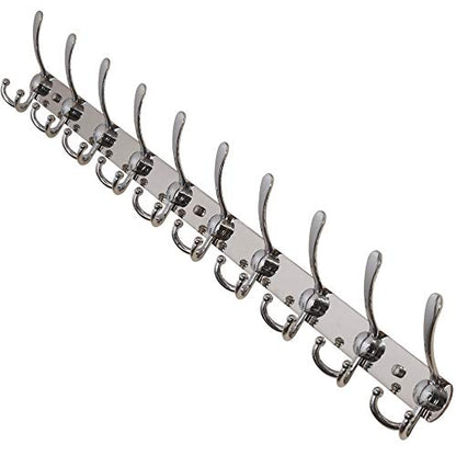 Dseap Coat Rack Wall Mount - 38” Long 10-Tri-Hooks Heavy Duty Coat Hanger Rail Wall Hooks for Hanging Coats Hats Clothing Clothes Purse Mudroom Entryway, Chromed - color: Chrome Finish, size: L=38” (1 Pcs)