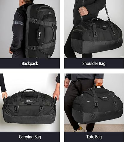 Ubon Convertible Duffel Backpack Weekender Gym Bag with Shoe Compartment - color: Black, size: 55L