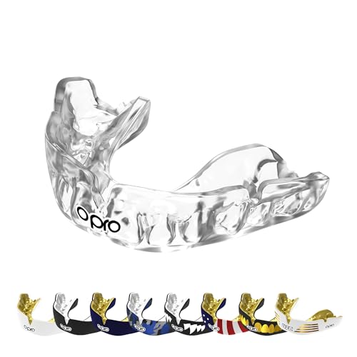 OPRO Instant Custom-Fit Mouthguard – Dentist Level Gum Shield Adult and Kids – OPRO Mouth Guard Boxing and MMA, Self-Fit Gum Shield Rugby – Maximum Protection with Dental Warranty (Clear/White) - color: Clear/White, size: Adult (10+)