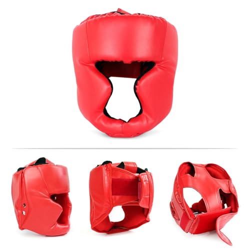Kickboxing Headgear PU Leather MMA Sparring Helmet with Thick Foam Padding Full Coverage for Boxing Martial Arts Comfortable Adjustable Closure Lock Holes for Good Ventilation L