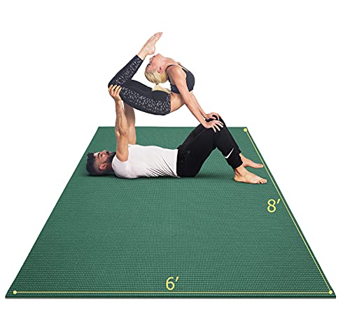 GXMMAT Large Yoga Mat 12'x6'/10'x6'/6'x8'(7mm), Extra Thick Workout Mats for Home Gym Flooring, Ultra Comfortable Non-Slip Quick Resilient Barefoot Wide Exercise Mat for Pilates, Stretching,Meditation - color: Green Jasper, size: 6*8 FT