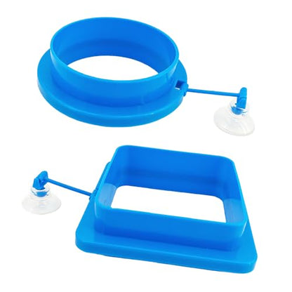 2Pcs Thicken Fish Feeding Rings Blue Mixed Shape Floating Food Feeder Circle with Suction Cup for Fishes Tank Aquarium Turtle Betta Goldfish Small Fish Feeding Accessories Duckweed Ring