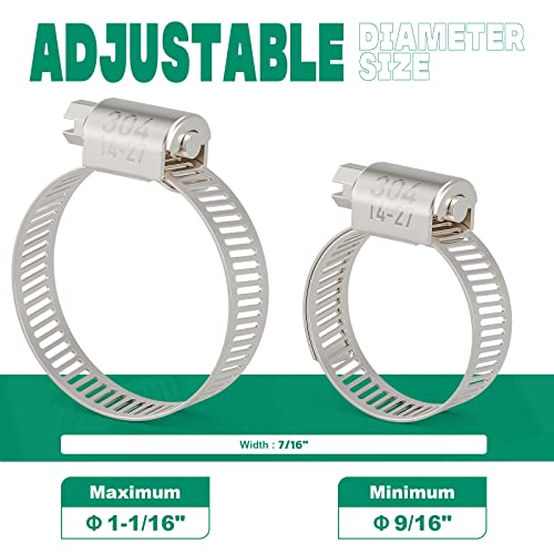 15PCS Hose Clamps Stainless Steel Adjustable 9/16"– 1-1/16"(14-27mm) Worm Gear Hose Clamp, Heavy Duty Metal Small Hose Clamps for Automotive, Pipe, Radiator Plumbing, Fuel Line - size: 9/16"-1-1/16"(14-27mm)