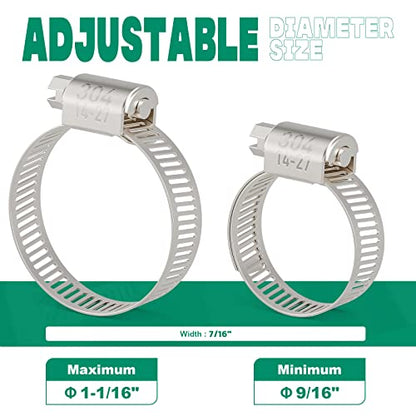 15PCS Hose Clamps Stainless Steel Adjustable 9/16"– 1-1/16"(14-27mm) Worm Gear Hose Clamp, Heavy Duty Metal Small Hose Clamps for Automotive, Pipe, Radiator Plumbing, Fuel Line - size: 9/16"-1-1/16"(14-27mm)