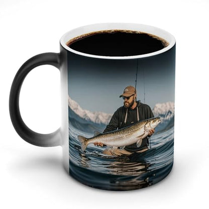 Heat Changing Mug Color Changing Mugs Bass Fishing Wave Printed Ceramic Heat Sensitive Coffee Cup Discoloration Mug Funny Mugs Magic Funny Art Mug