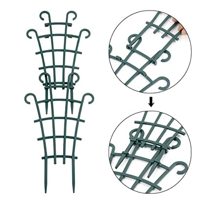 12 Pack Trellis for Potted Plants, Garden Trellis for Climbing Plants Plastic Mini Climbing Plant Trellis Flower Pots Support Stackable Trellis for Climbing Plants Peas, Dark Green