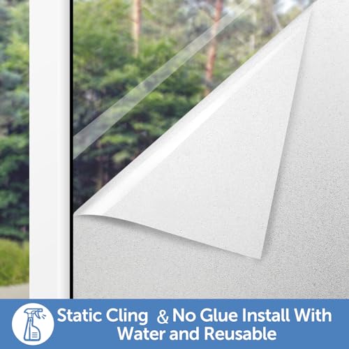HIDBEA Frosted Window Privacy Film - Non Adhesive Static Cling Glass Stickers Sun UV Blocking Heat Control Door Covering Decals for Home Office, 23.6 x 78.7 Inch