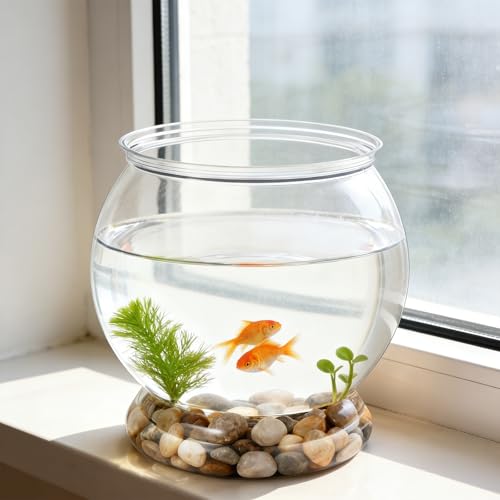 38 oz Mini Plastic Fish Bowl, Decorative Small Fishbowl, Clear Round Small Fishbowl Aquarium, Unbreakable Plastic Betta Fish Tank for Centerpiece Vases, Party Decorations and Home Decor