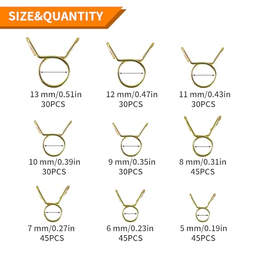 330PCS Spring Hose Clamps - Stainless Steel 5-13mm (1/4"-1/2") Secure Seal Clamps Kit for Automotive Fuel Lines, Water Pipes & Appliances, 9 Sizes Compact & Strong