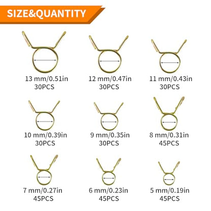330PCS Spring Hose Clamps - Stainless Steel 5-13mm (1/4"-1/2") Secure Seal Clamps Kit for Automotive Fuel Lines, Water Pipes & Appliances, 9 Sizes Compact & Strong