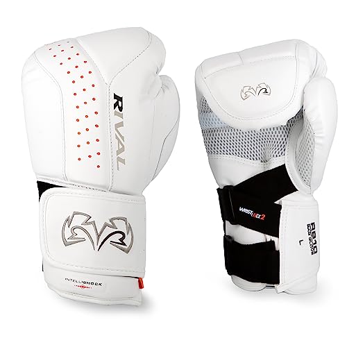 RIVAL Boxing RB10 Intelli-Shock Bag Gloves, Hook and Loop Closure - Ergonomic Fit, 1.25” of Closed Cell Foam for Intense Bag Use - color: White, size: X-Large