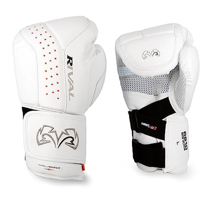 RIVAL Boxing RB10 Intelli-Shock Bag Gloves, Hook and Loop Closure - Ergonomic Fit, 1.25” of Closed Cell Foam for Intense Bag Use - color: White, size: X-Large