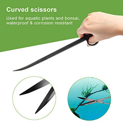 Catcan Quarium Aquascape Tools Kits, 4 in 1 Anti-Rust Aquatic Plant Aquascaping Tool Stainless Steel Black Tweezers Scissors Spatula for Aquarium Tank Clean Fish Tank Aquascape Tools Sets (black) - color: Black