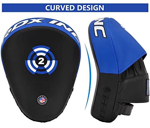 RDX Boxing Pads Focus Mitts, Maya Hide Leather Curved Hook and Jab Target Hand Pads, Great for MMA, Kickboxing, Martial Arts, Muay Thai, Karate Training, Padded Punching, Coaching Strike Shield - color: Blue