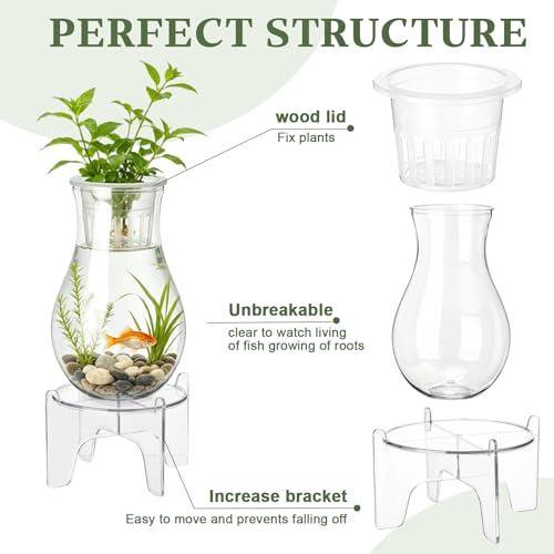 1 Gallon Plastic Aquaponic Planter and Aquarium Betta Bowl Fish Aquariums Small Fish Tank with Base and Top Promotes Healthy Hydroponic Environment for Plants (Spherical) - style: Spherical