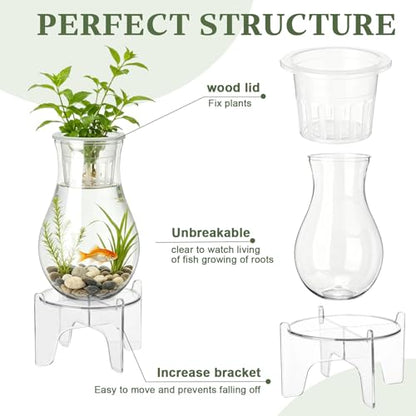 1 Gallon Plastic Aquaponic Planter and Aquarium Betta Bowl Fish Aquariums Small Fish Tank with Base and Top Promotes Healthy Hydroponic Environment for Plants (Spherical) - style: Spherical
