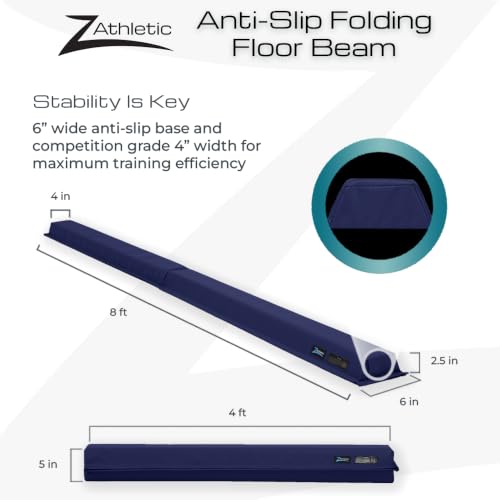 Z-Athletic Gymnastics Training 8-Foot Foldable Floor Foam Balance Beam for Kids, Blue