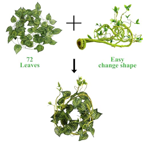 Reptile Vines Plants for Terrarium, Flexible Vines Jungle Climbing Branch with Leaves Tank Decor for Snakes Bearded Dragons Geckos Hermit Crabs Lizards Chameleons
