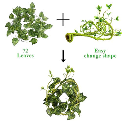 Reptile Vines Plants for Terrarium, Flexible Vines Jungle Climbing Branch with Leaves Tank Decor for Snakes Bearded Dragons Geckos Hermit Crabs Lizards Chameleons