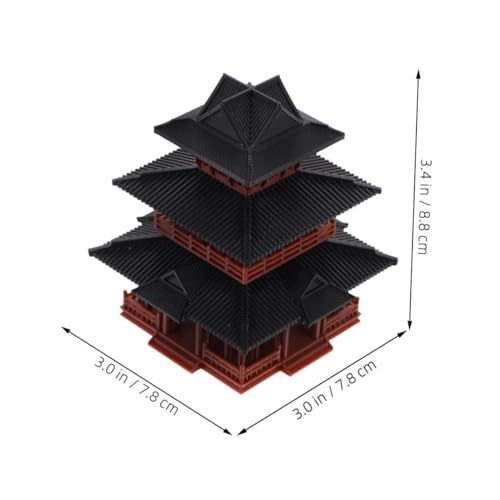 Healeved Miniature Pagoda Tower Aquarium Fish Tank Decoration, Small 7.8x7.8x8.8cm Resin Dual-Structure Japanese Garden Ornament for Desktop Zen Micro Landscape