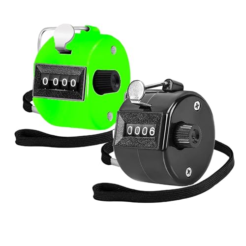 TESEAS Clicker Counter Handheld Tally Counter 4-Digit Number Counter, 2 Pack Hand Mechanical Counters Clickers Pitch Umpire Click Counter for Coaching, Knitting, People, Lap, Fishing, Golf, - color: Black Green