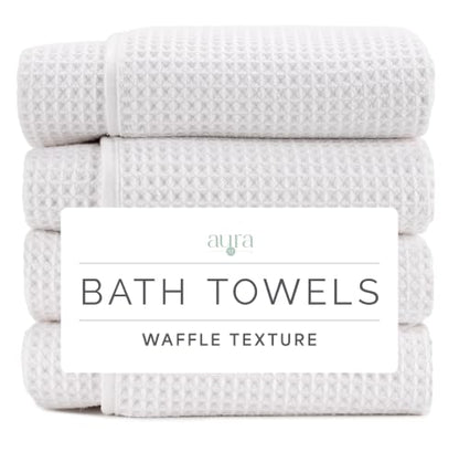 S&T INC. Aura Waffle Bath Towels, 4 Pack, 30" x 60", White - color: White