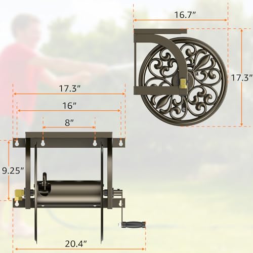 Garden Wall Mount Hose Reel, Decorative Hose Reel, Garden Heavy-Duty Water Hose Holder Winder, Holds 200-Feet of 5/8-Inch Hose