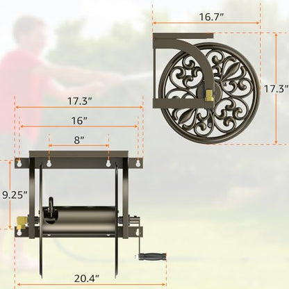 Garden Wall Mount Hose Reel, Decorative Hose Reel, Garden Heavy-Duty Water Hose Holder Winder, Holds 200-Feet of 5/8-Inch Hose