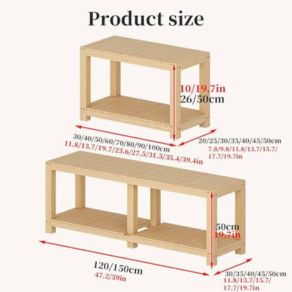 FORRTY Solid Wood Aquarium Stand – Heavy Duty Wooden Fish Tank Stand With 2-Tier Storage | Natural Pine Reptile Tank Table | Indoor Plant Rack | Printer Table | Multi-Purpose Shelf | 30–150cm Width(Wo