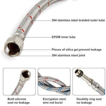 40-Inch Long Faucet Water Supply Lines, Braided Stainless Steel Supply Hose 3/8-Inch Female Compression Thread x M10 Male Connector, x 2 Pcs (1 Pair) - size: 40 Inch
