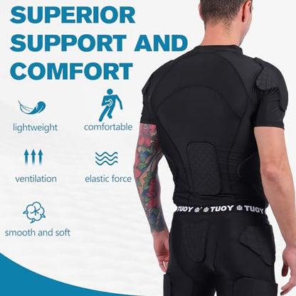 New Football Rib Chest Protector Shirt Padded Compression Shirts 6 Pads Adult Sizes Dark Black - color: Dark Black, size: X-Large