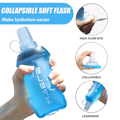 WRELS 200ml/350ml/500ml Collapsible Soft Flask,BPA Free Folding Soft Water Bottle with Hanging Ring,Lightweight TPU Hydration Flask for Running Marathon Cycling Hiking - color: Blue-350ml*1