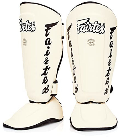 Fairtex SP7 Lightweight Shin Guards, Detachable Syntek Leather Shin Pads - color: White, size: Small