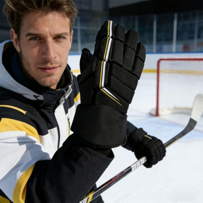 Ice Hockey Gloves for Young Players, 10 in / 25.4 cm, Protective Gear with High-Density Foam Padding, Flexible, Waterproof & Breathable for Ice, Roller, Field Hockey