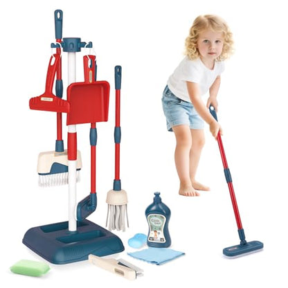 Toddler Toys Cleaning Set, Kids Cleaning Toy Stand Set, Pretend Play Home Cleaning Tools Toys Playset，Broom, Dustpan, Mop, Duster - color: Cleaning Stand Set