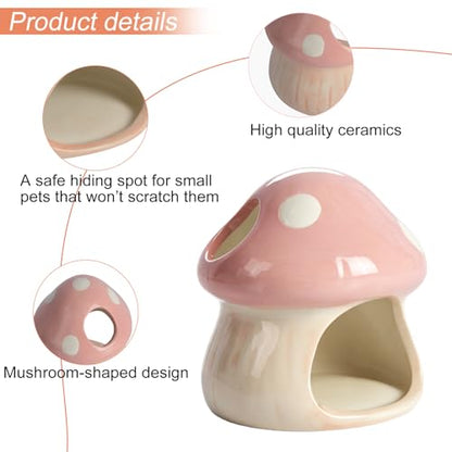 Ceramics Mushroom House Aquarium Decor, Betta Fish Tank Accessories Landscape Decoration, Small Shrimp Goldfishes Habitat Hut Pleco Smalland Breeding Hide Caves Toad House - Pink