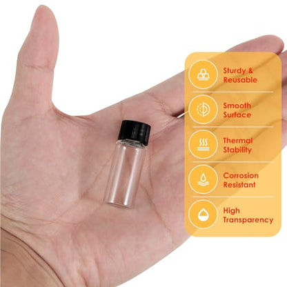 4ml Clear Glass Vials with Screw Caps and Plastic Stoppers, 1 Dram Small Liquid Sample Vial, Leak-Proof Vial, 12PCS