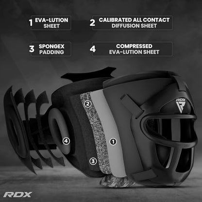 RDX Boxing Headgear MMA Muay Thai, Removable Face Grill, Head Gear for Sparring Grappling Martial Arts Kickboxing Taekwondo Karate BJJ Training - color: Black, size: Medium